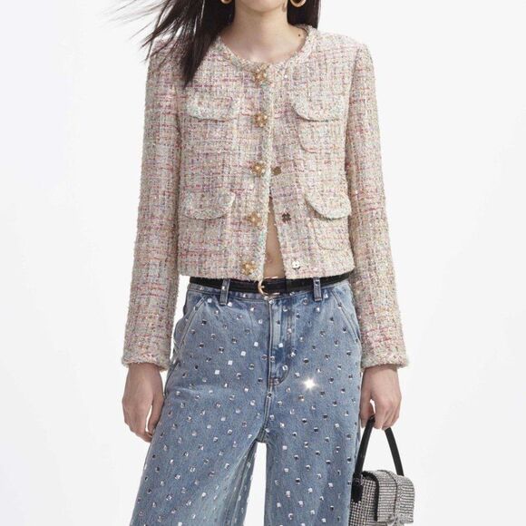 NWOT Self portrait  PASTEL BOUCLE BOXY JACKET - Picture 1 of 12